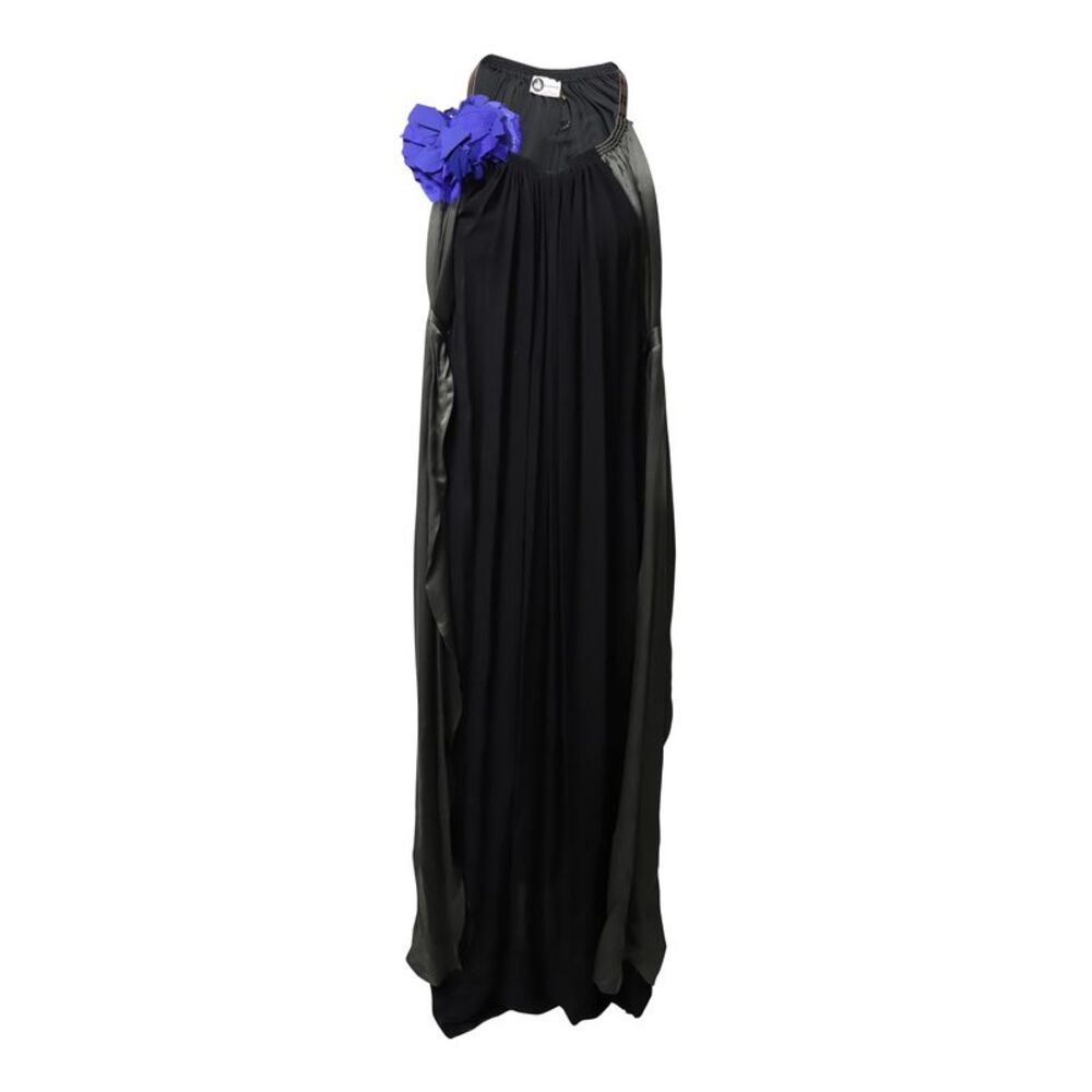 Lanvin Flower Applique Evening Dress in Black Silk